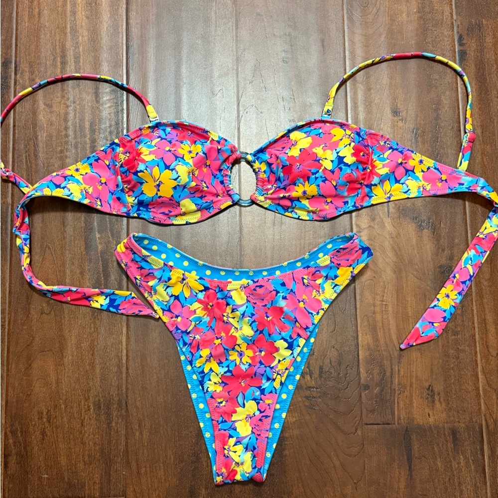 Floral Bikini Set with Blue Accents